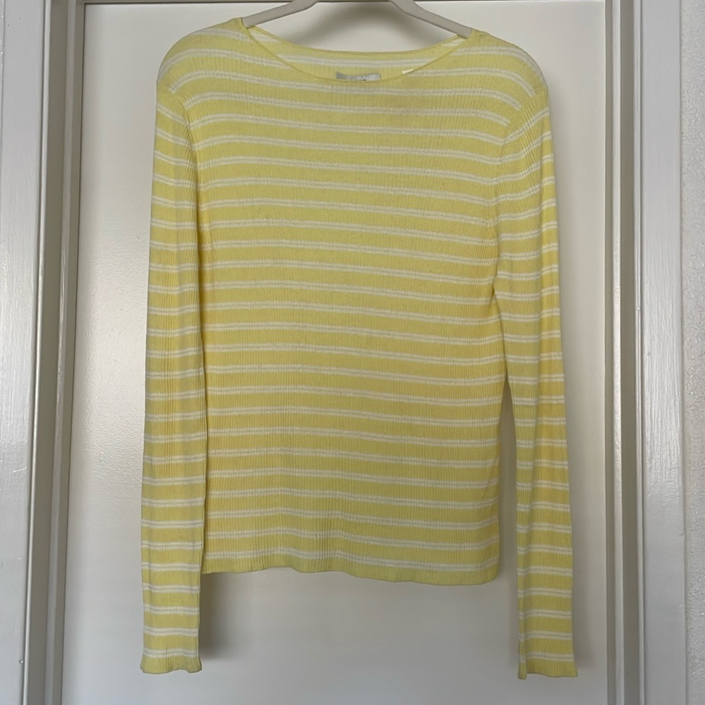 Vince Yellow & White Striped Longsleeve Top Women's XL